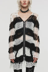 Pull Steampunk pour femme à manches longues, imprimé rayé, fermeture éclair irrégulière déchirée, 4 couleurs